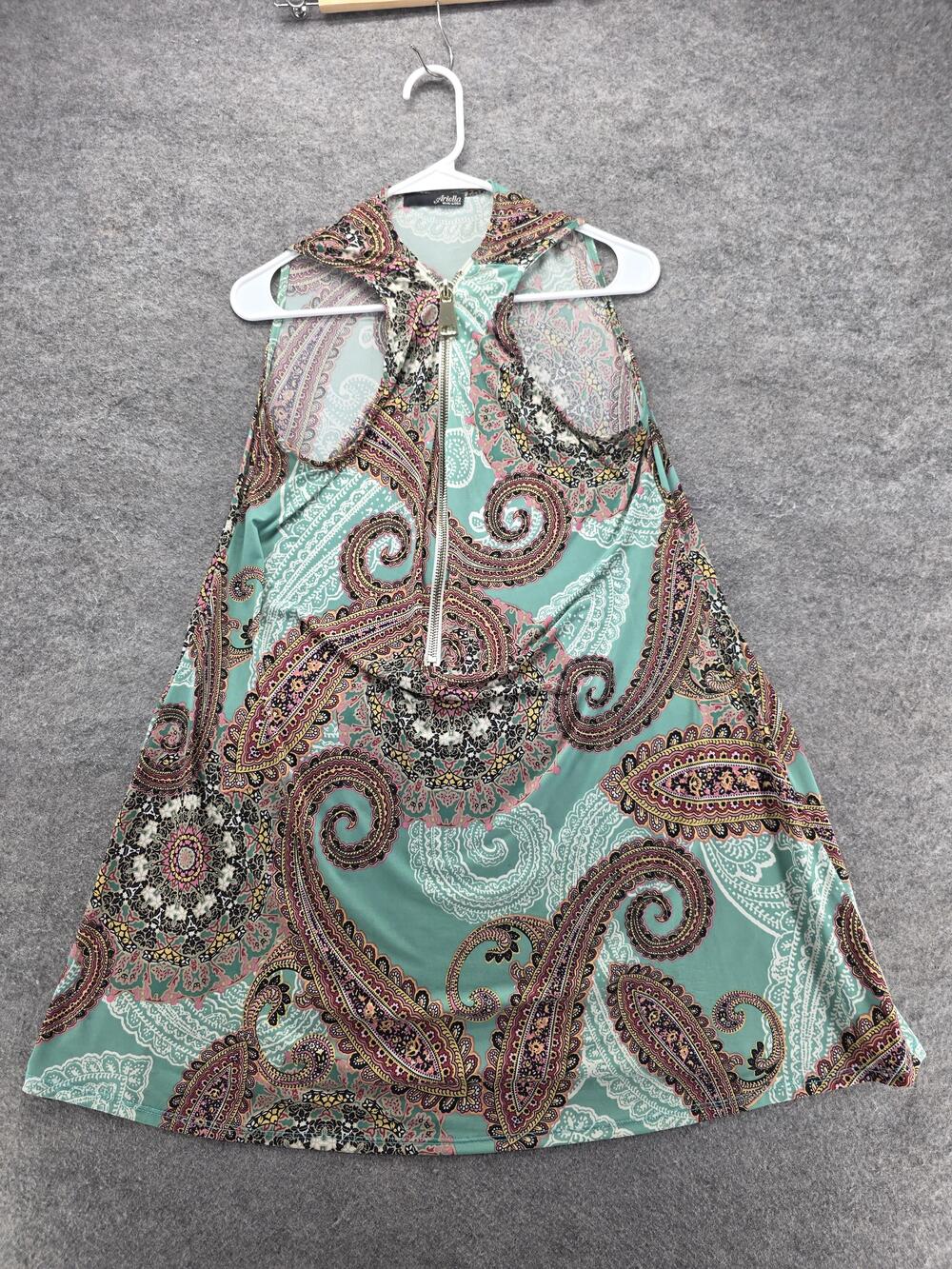 Ariella Dress Womens L Green Paisley Halter Short A-Line Trapeze Swing